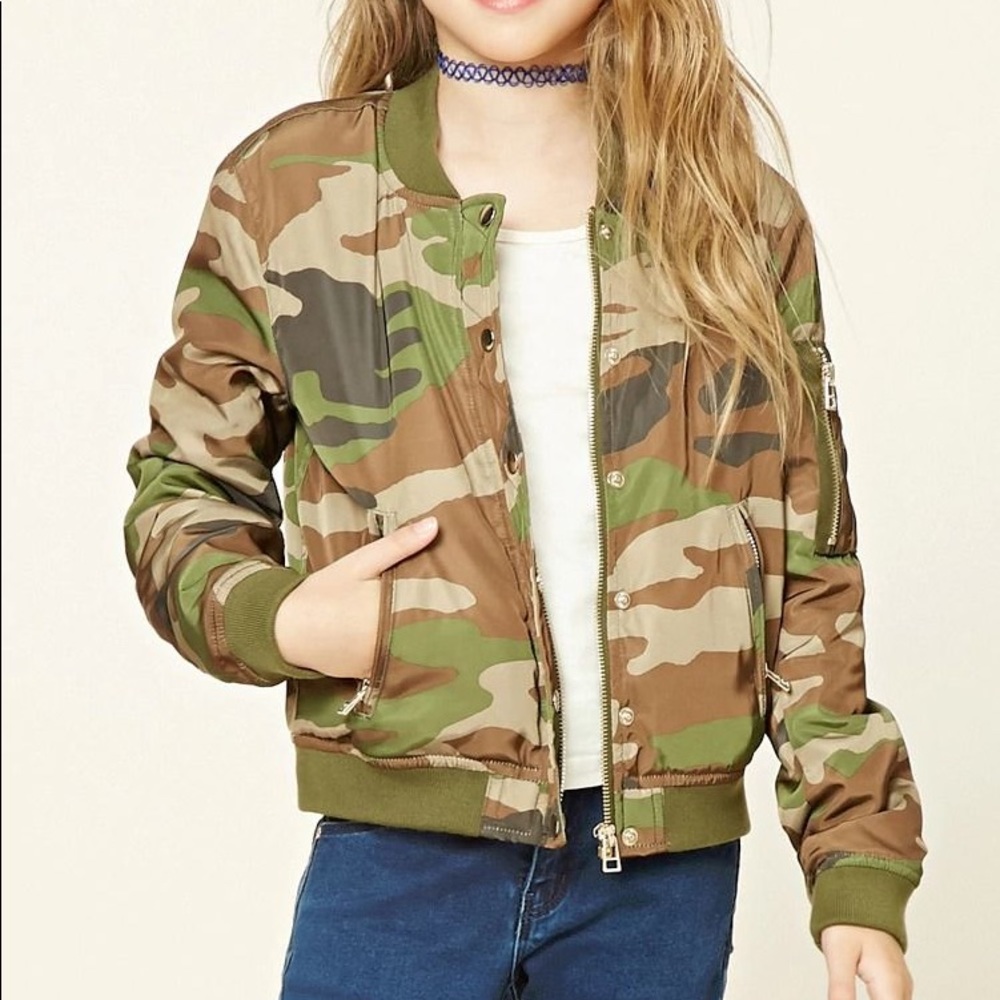 Forever 21 Girls Camo Bomber Jacket